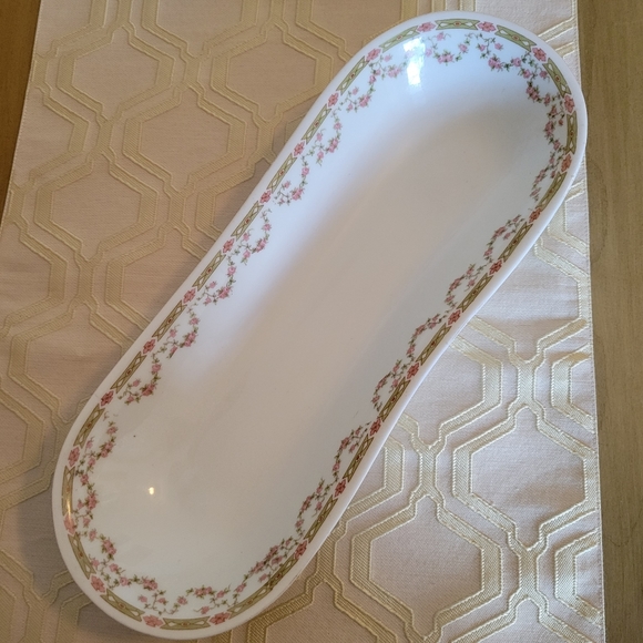 ANTIQUE Victoria Austria Celery Bowl Pink Rose Garland Pattern - Picture 7 of 12